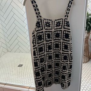 H&M crochet shift dress is black and cream